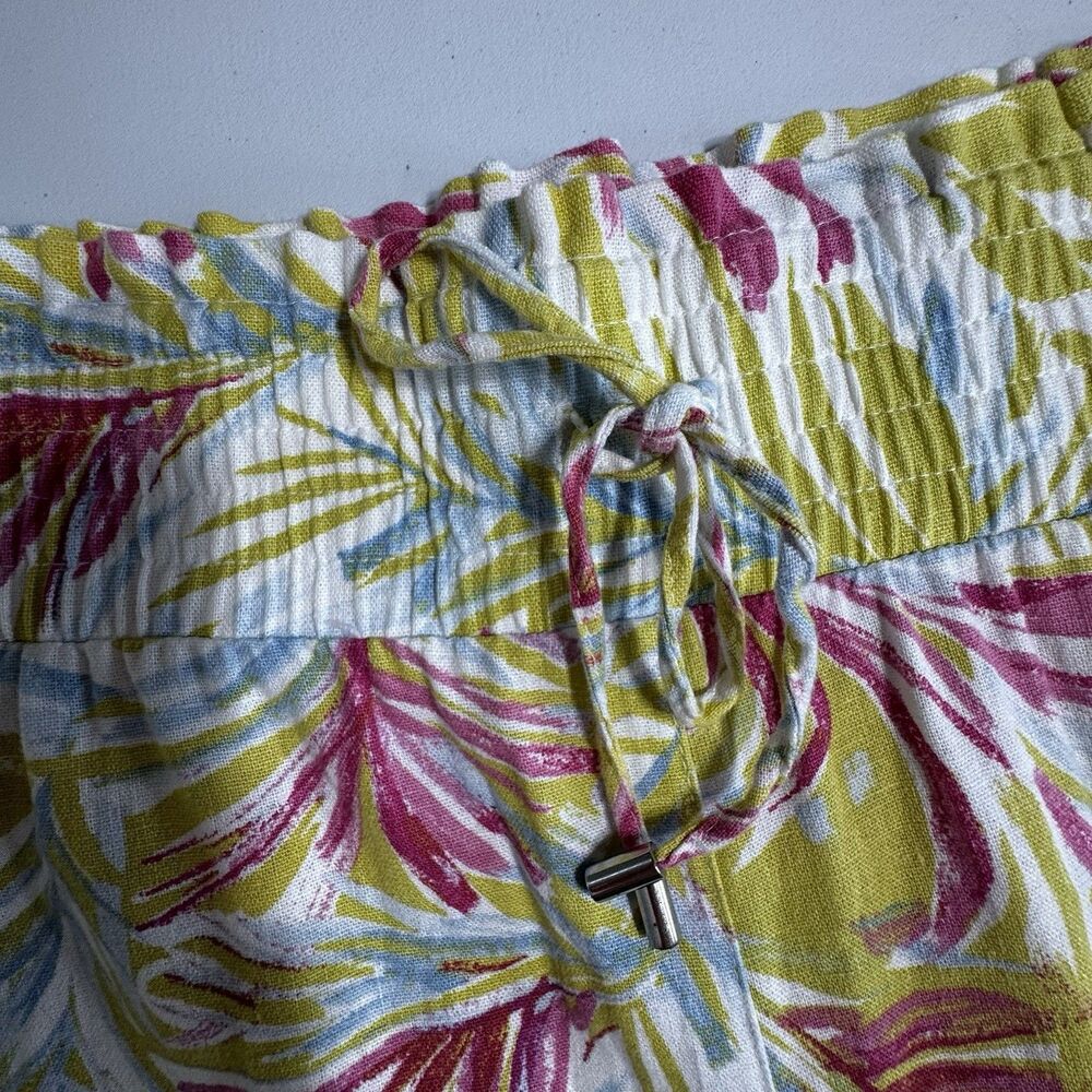 * LAND N SEA Linen Blend Pull On Pants Blue FLORAL Crop Elastic Waist Women's M - Picture 3 of 10